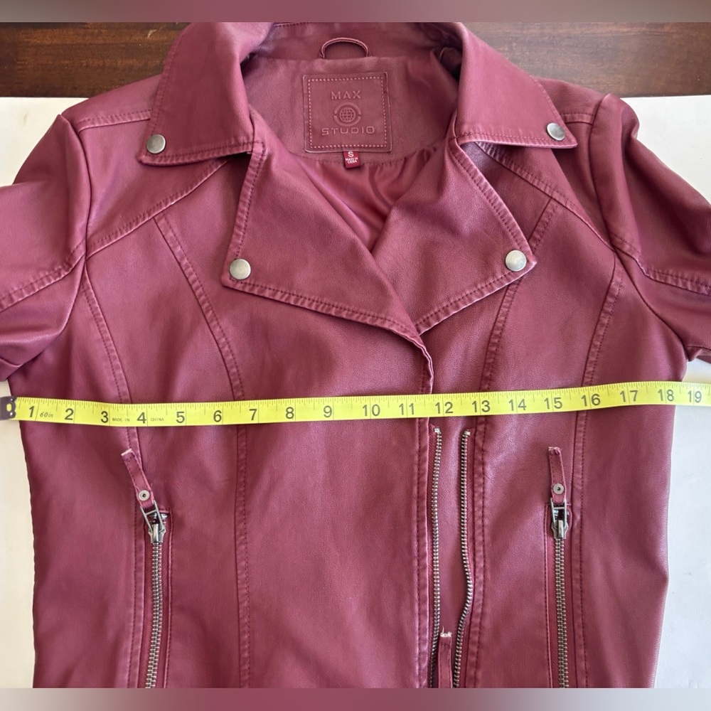 Max Studio Jacket - Women’s Deep Burgundy, Vegan Leather, Moto Jacket. Size Sm - Picture 7 of 9